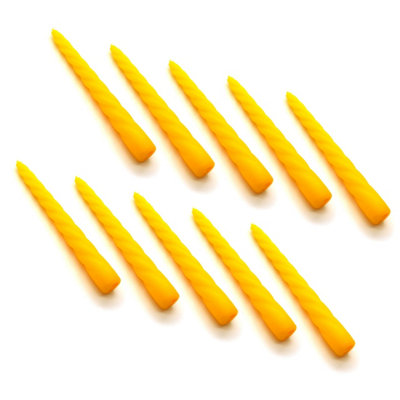 B&Q -  Tapered Dinner CandlesTable Spiral CandlesPack Of 10Decorative Household CandlesUp To 7 Hours23 Cm / 9" (Yellow) - Image 3