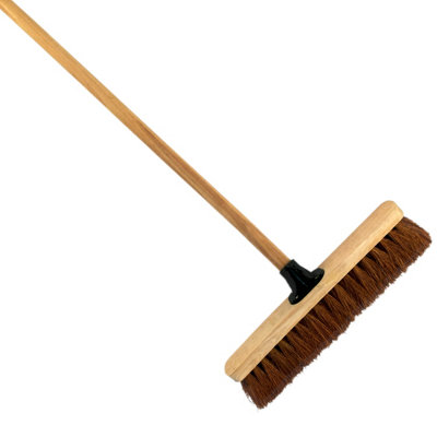 Soladirect 16-Inch Wide Coco Broom With Wooden Handle - Soft Bristle Indoor Sweeping Broom For Home, Kitchen, Hardwood Floors
