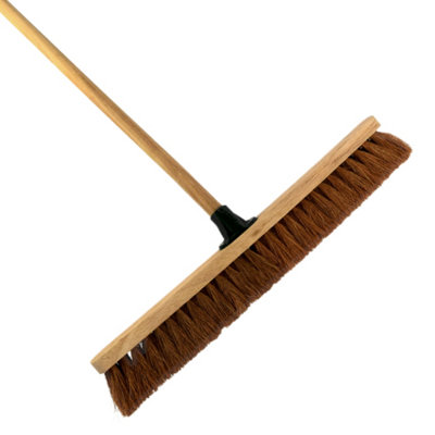 Soladirect 24-Inch Wide Coco Broom With Wooden Handle - Soft Bristle Indoor Sweeping Broom For Home, Kitchen, Hardwood Floors