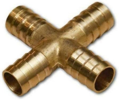 SolaDirect 10 mm Brass Cross 4 Way Hose Joiner Barbed Splitter Connector Air Fuel Water Pipe from B&Q
