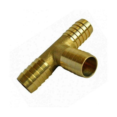 SolaDirect 12.5 mm Brass T Type 3 Way Hose Joiner Barbed Connector Air Fuel Water Pipe Tubing from B&Q