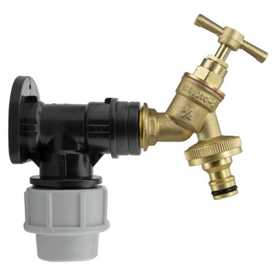 SolaDirect 25mm Mdpe Wall Flange KitWall Plate Elbow With 3/4" Brass Garden Tap & Hozelock Compatible Hose ConnectorEasy To Install from B&Q