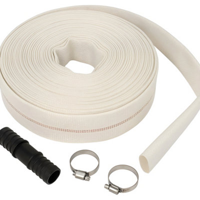 SolaDirect Lay Flat Hose Set 25 mm / 1 Inch X 15 M With Repair Joiner & 2 Clips8 Bar Working PressureFlexible Flat Water Discharge Hose from B&Q