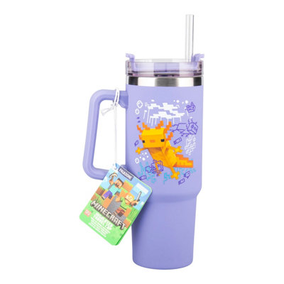 Minecraft Axolotl 900Ml Insulated Cup With Handle & StrawPurple Tumbler For Cold DrinksPaladone from B&Q