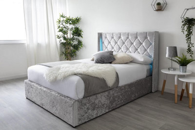Loxley Led Silver Crushed Velvet Storage Ottoman BedDouble 4Ft6 from B&Q