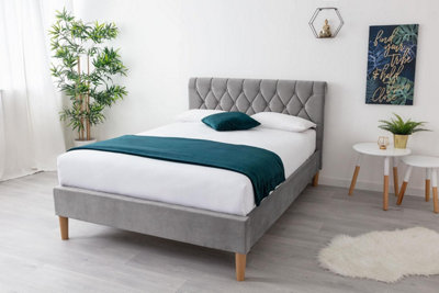 Cosford Grey Plush Velvet Sleigh Bed Double Size Frame 4Ft6