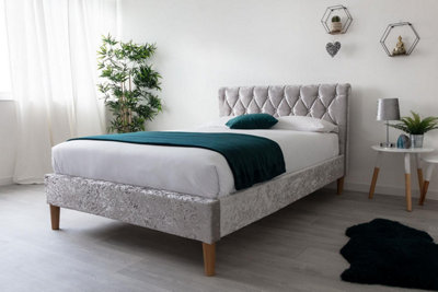 Cosford Silver Crushed Velvet Sleigh Bed King Size Bed Frame 5Ft