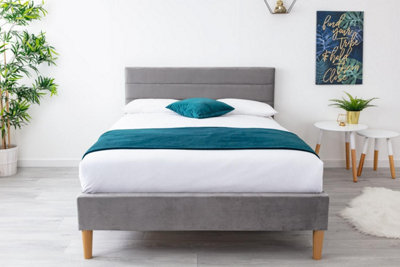 Oscott Grey Plush Velvet Bed Double Size Frame 4Ft6