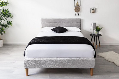  - Oscott Silver Crushed Velvet Bed Double Size Frame 4Ft6