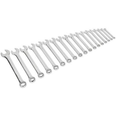 18-Piece Slim Handled Metric Spanner Set12 Point Chrome Vanadium Wrenches from B&Q
