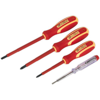 - 4 Pack Vde Screwdriver & Mains Tester Set1000V Shock Proof Insulated Shafts