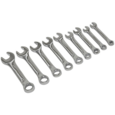  - 9-Piece Stubby Short Handled Combination Spanner Set12 Point Metric Open Head Tools