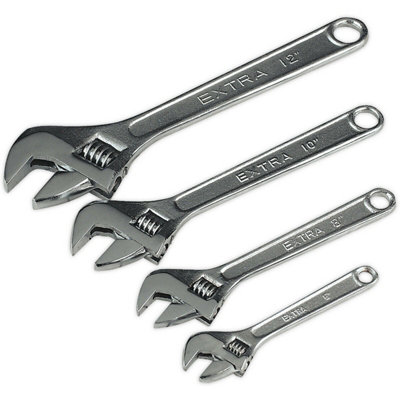 4 Piece Wrench SetFour Adjustable Steel Wrenches 150mm 200mm 250mm And 300mm from B&Q