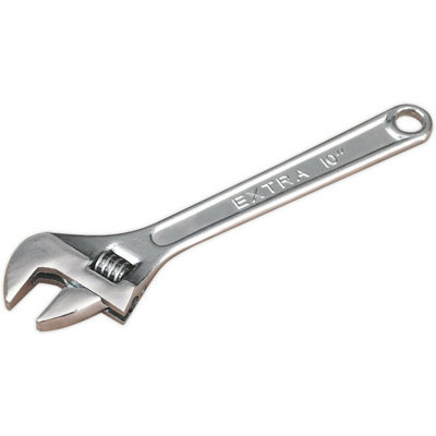 250mm Adjustable WrenchChrome Plated Steel28mm Offset JawsSpanner from B&Q