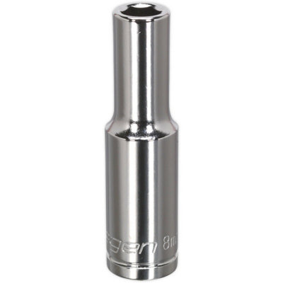 B&Q 8Mm Chrome Plated Deep Drive Socket - High-Grade Carbon Steel Tool For Professionals And Diy Enthusiasts