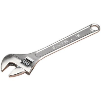 450mm Adjustable WrenchChrome Plated Steel52mm Offset JawsSpanner from B&Q
