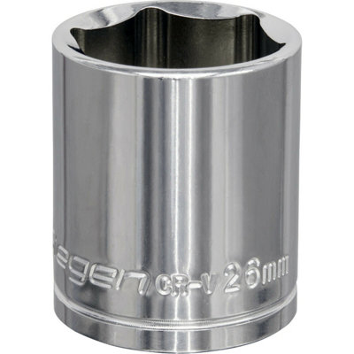 26mm Chrome Plated Drive SocketDurable High Grade Carbon Steel For 1/2" Square Drive