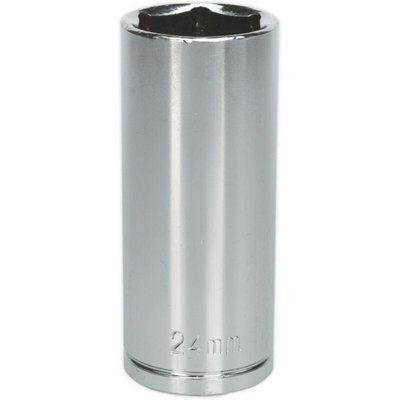 24mm Chrome Plated Deep Drive SocketDurable 1/2 Inch Square Drive Tool