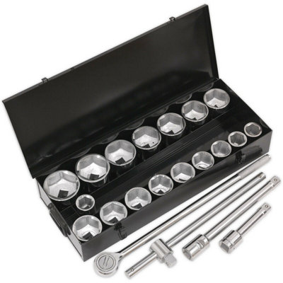 21Pc Premium Deep Socket & Ratchet Handle Set1" Square Drive 6 Point Metric from B&Q