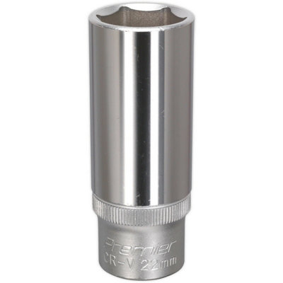 Premium 22mm Deep Drive SocketDurable Chrome Vanadium Steel With 1/2" Square Drive