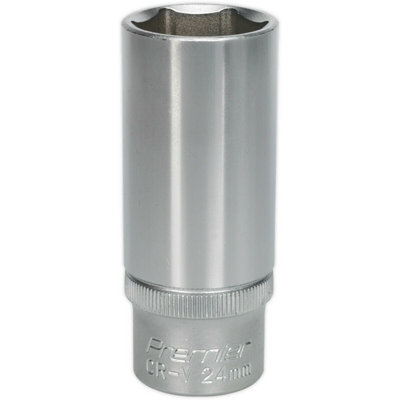 24mm Chrome Vanadium Deep Drive SocketDurable 1/2 Inch Square Drive Tool
