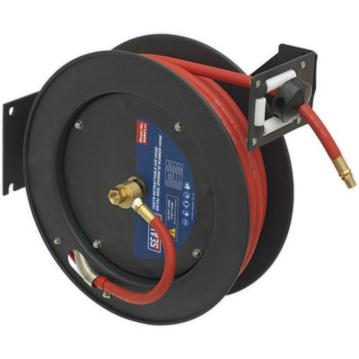 15M Retractable Air HoseSteel Reel3/8" Bsp Inlet10mm Rubber Hose from B&Q
