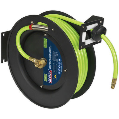 15M Retractable Air HoseSteel Reel3/8" Bsp Inlet10mm Hi-Vis Tpr Hose from B&Q