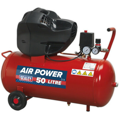 B&Q 50 Litre Oil Free Air Compressor V-Twin Direct Drive - 3Hp Motor - Air Regulator