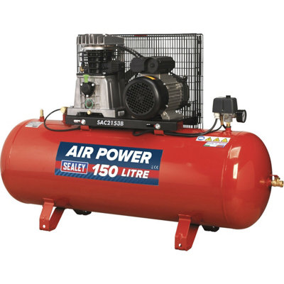 B&Q 150 Litre Belt Drive Air Compressor - Cast Cylinders - 3Hp Motor - Single Phase