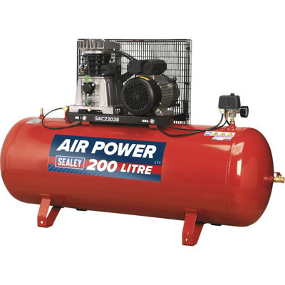 B&Q 200 Litre Belt Drive Air Compressor - Cast Cylinders - 3Hp Motor - Single Phase