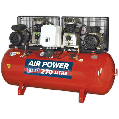 270 Litre Belt Drive Air CompressorDual 3Hp Motors & PumpsSingle Phase from B&Q