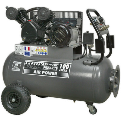 100 Litre Belt Drive Air CompressorFront Control Panel3Hp Electric Motor from B&Q