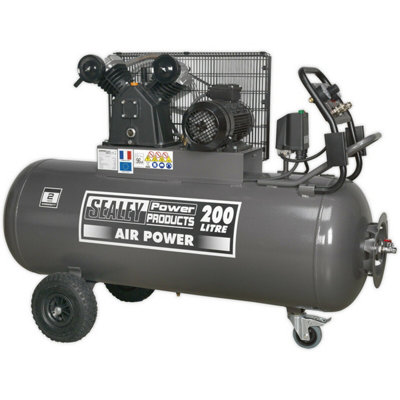 200 Litre Belt Drive Air CompressorFront Control Panel3-Phase 3Hp Motor from B&Q