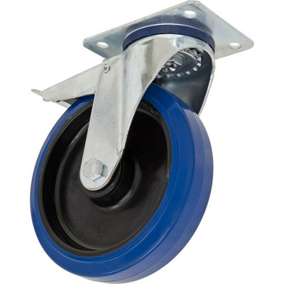  - 200mm Heavy Duty Swivel Plate Castor Wheel With Total Lock Brakes And 50mm Tread Width