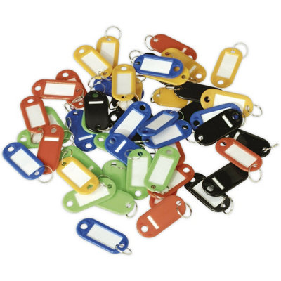 50 PackVarious Colour Key TagsKeyring Fob / TabPlastic Name Label Id from B&Q