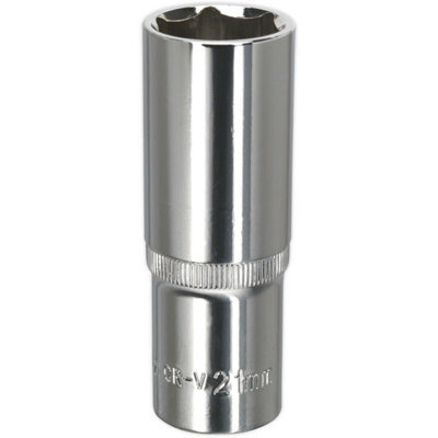 Premium 21mm Forged Steel Deep Drive Socket1/2" Square Drive With Polished Chrome Finish