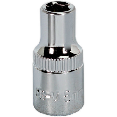 Premium 5mm Forged Steel Drive Socket1/4 Inch Square DrivePolished Chrome Vanadium Finish from B&Q