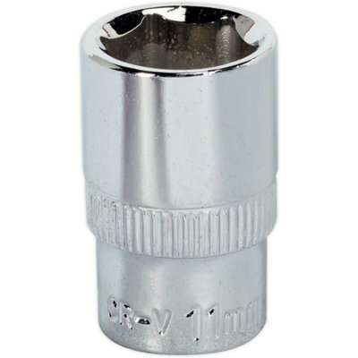 High-Quality 11mm Forged Steel Drive Socket With Polished Chrome Finish