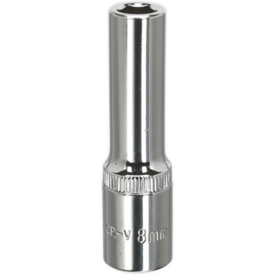 B&Q Premium 8Mm Forged Steel Deep Drive Socket With Polished Chrome Finish