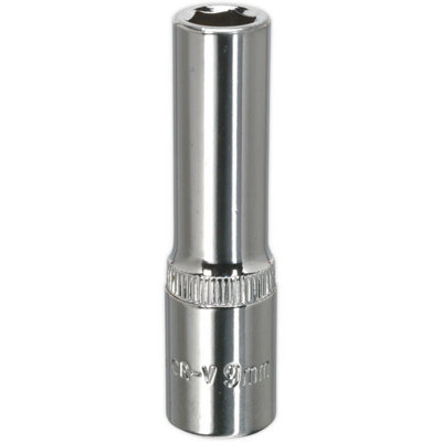 Premium 9mm Forged Steel Deep Drive SocketPolished Chrome Vanadium Finish