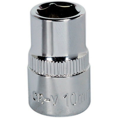 Premium 10mm Forged Steel Drive Socket3/8" Square Drive With Polished Chrome Finish from B&Q