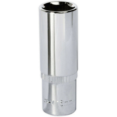 B&Q 16Mm Deep Drive Socket - Chrome Vanadium Forged Steel With 3/8" Square Drive