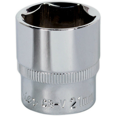 High-Quality 21mm Forged Steel Drive Socket3/8" Square Drive With Polished Chrome Finish from B&Q