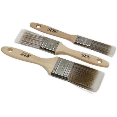 High-Quality 3 Piece Wooden Handle Paint Brush Set With Synthetic FilamentsPerfect For All Paints from B&Q