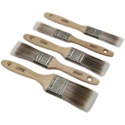 Premium 5 Piece Wooden Handle Paint Brush Set With Synthetic Filaments from B&Q