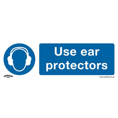 Mandatory Use Ear Protectors Safety SignRigid Plastic 300 X 100mm from B&Q
