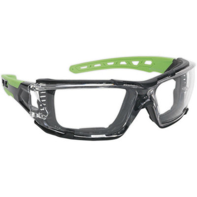 Wraparound Safety SpectaclesEva Foam PaddingClear LensFlexible Tpr Arms from B&Q