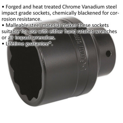 B&Q 56Mm Point Bi-Hex Deep Impact Socket For Ford Transit Hub Nuts - 3/4" Drive Size 12