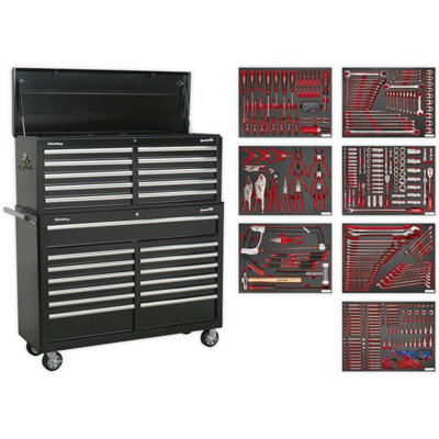 Premium 23 Drawer Tool Chest And Rollcab Bundle With 446-Piece Tool Set In Black from B&Q