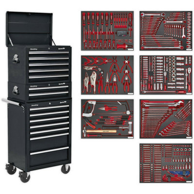 14 Drawer Tool Chest And Rollcab Bundle With 446 Piece Premium Tool Kit In Black from B&Q